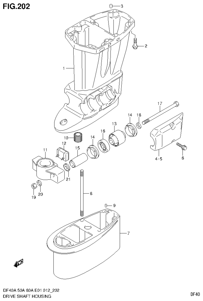 Suzuki DF40AST, DF50A, DF50ATH DRIVE SHAFT HOUSING (DF60A E1) parts diagram